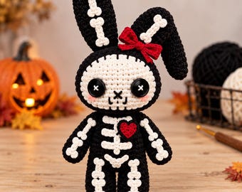 Halloween Gothic Bunny Crochet Pattern, Skeleton Bunny Amigurumi, Spooky Plush Toy, Goth Halloween Decor, Digital PDF