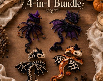 Halloween Dragon Wrist Bracelet Crochet Pattern Bundle, 4 in 1 Gothic Wrist Dragon PDF, Spooky Hand Harness