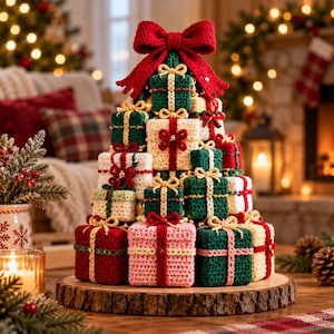 Christmas Tree Gift Box Crochet Pattern, Stacked Present Tree, Tabletop Christmas Decor, Holiday Gift Box Tree Digital PDF