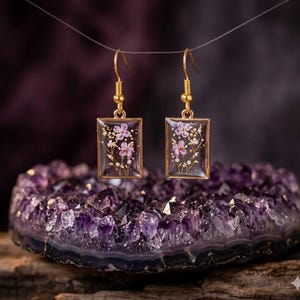 Purple Flower Resin Earrings