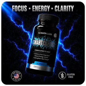 SmartCharge Nootropic Capsules | Focus, Energy, Cognitive Support (60 Count) | Natural Nootropic | Memory & Productivity Boost
