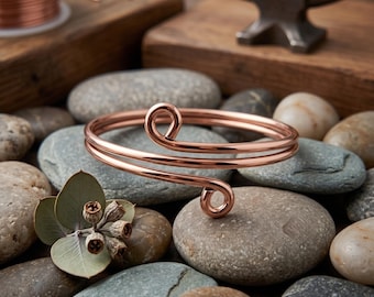 Minimalist Copper Spiral Arm Cuff, Boho Handmade Armband, Adjustable Pure Copper Upper Arm Bracelet, Unique Wire Wrapped Jewelry