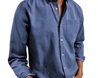 Camisa ligera de manga larga con botones para hombre, camisa clásica con cuello para uso diario.