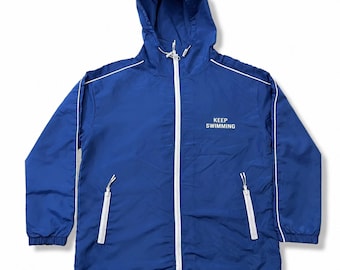 Blue Graphic Print Zip Up Hoodie Jacket, Lightweight Polyester Streetwear Coat
