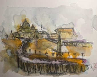 S. Pietro | Original-Aquarell- und Tuschegemälde | Kunstwerk Nr. 966