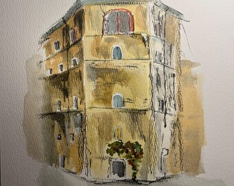 Vicolo della Moretta, Rom | Original-Aquarell- und Tuschezeichnung | Kunstwerk Nr. 940