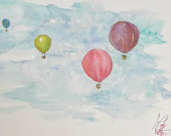 Heißluftballons | Original-Aquarellgemälde | Kunstwerk Nr. 858