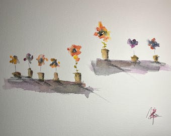 Blumen | Original-Aquarell- und Tuschezeichnung | Kunstwerk Nr. 936