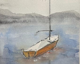 Still Harbor | Original-Aquarell- und Tuschezeichnung | Kunstwerk Nr. 877