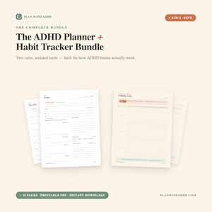 ADHD-planerare och vaneuppföljningspaket | Odaterad utskrivbar PDF-uppsättning | Fokuserad, belöningsbaserad, skuldfri | Direktnedladdning