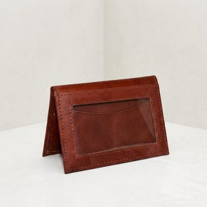 Genuine Leather Slim ID Card Holder, Brown Bifold Wallet for Men Women