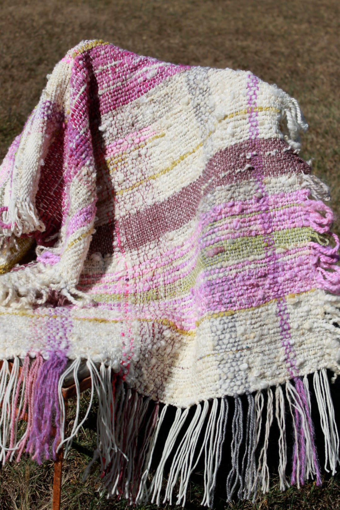 HANDMADE Woven Wool Throw Blanket With Fringe Afghan Etsy