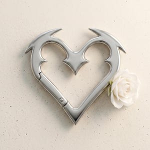 Heart Wing Carabiner Clip, Polished Silver Metal Key Holder, Bat Wing Keyring, Gothic Bag Hook, Y2K Purse Charm Gift