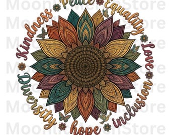 Kindness Peace Equality Love Diversity Hope Inclusion PNG, Inspirational Unity Awareness Gift, Positive Message Graphic (Digital Download)
