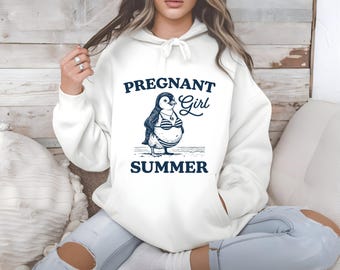 Comfort Colors® Pregnant Girl Summer PNG, Summer Penguin PNG, Cute Pregnancy Gift, Summer Party Wear, Funny Announcement PNG
