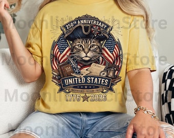 Patriotic Cat PNG, 250th Anniversary American, 4th of July Cat, Independence Day Women PNG