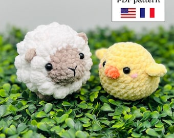 Häkelanleitung für Schaf und Entlein (PDF, Englisch & Französisch) | Niedliche Amigurumi-Bauernhoftiere | Kawaii-Plüschtier-Häkelanleitung
