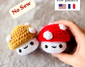 Häkelanleitung für einen Pilz ohne Nähen (PDF, Englisch & Französisch), einfache Amigurumi-Anleitung