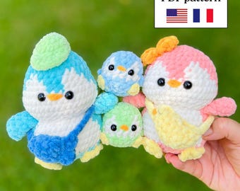 Häkelanleitungspaket für eine Pinguinfamilie (PDF, Englisch & Französisch) | Winterliche Amigurumi | Pinguin-Plüschtiere | Kawaii-Häkeltiere
