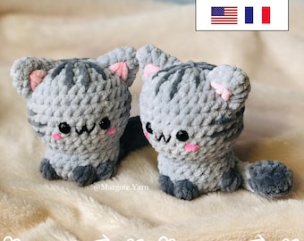Häkelanleitung für eine Katze (PDF, Englisch & Französisch) | Niedliche Amigurumi-Katze | Kawaii-Häkelplüschtier