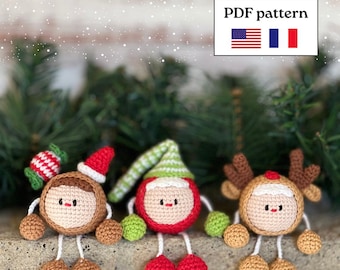 Weihnachtspuppen 3 in 1 Amigurumi Häkelanleitung PDF (Englisch & Französisch)⎥kawaii Häkeln