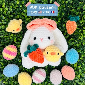 Bunny, Eggs and Chick Crochet Pattern PDF(English & French) | Easter Amigurumi Bundle | Kawaii Spring Crochet Pattern | Instant Download