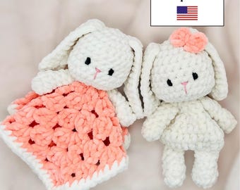 Häkelanleitung für ein Kuscheltier-Duo in Hasenform (PDF, Englisch US) – Häkelanleitung für ein Hasen-Kuscheltier – Babykuscheltier – Amigurumi-Decke – Plüschtier