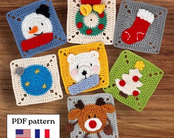 Weihnachtliche Granny Squares Häkelmuster-Set (PDF, Englisch & Französisch) | Festliche Granny Square Kollektion | Häkelmuster für die Feiertage