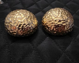 Vintage Christian Dior Germany Hammered Gold Dome Clip On Earrings | Signed Chr Dior Chunky Grosse Runway Couture Statement Studs 70s 80s