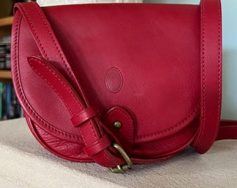 Vintage Polo Ralph Lauren Red Leather Saddle Bag - Crossbody Purse with Embossed Crest, Classic Equestrian Old Money Aesthetic