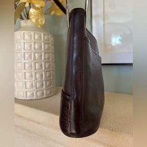 Vintage Brighton Gina Brown Pebbled Leather Shoulder Bag Croc Embossed Trim Western Hobo Purse 90s 2000s Y2K Braided Handle Satchel Bag 画像 6