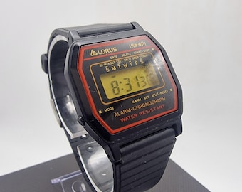 Vintage Lorus Alarm Chronograph (Model Y799-4780) digital LCD watch, dating back to the late 1970s or early 1980s