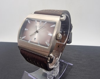 Men's NEXT Industrial Style Quartz Wrist Watch With date Window, Chunky Brown Leather Strap.