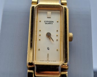 Slim elegant Vintage Citizen ladies quartz watch .Tank style coctail dress watch