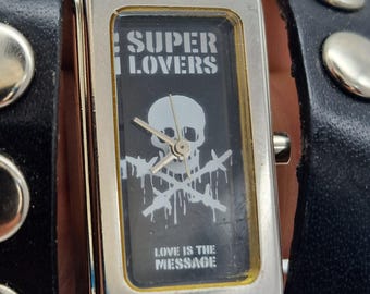 Rare Vintage SUPER LOVERS authentic ladies Quartz watch TOKYO 90's goth-punk Y2K/Harajuku studded leather strap.