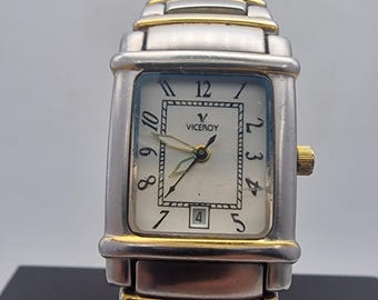 Vintage VICEROY unisex quartz watch. Tank style  case wirh stainless steel deployment clasp