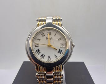 Vintage Rare Pringle Two Tone Quartz Watch | Silver and Gold Roman Numeral Watch with Date | Classic Luxury Dress Watch for Men Women