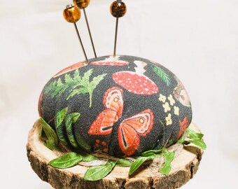 Woodland Themed Wood Slice Pincushion