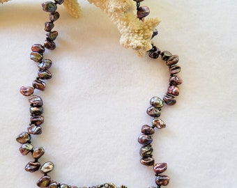 Elegant Keshi Pearl and Sterling Fish Clasp Necklace
