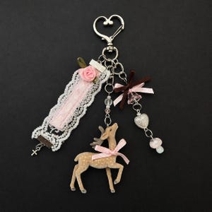 Coquette Fawn Keychain, Deer Vintage Lace Charm, Fairycore Ribbon Bag Accessory, Photocard Binder Charm