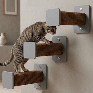 Escaleras de pared modernas de madera maciza para gatos / Muebles minimalistas para que las mascotas trepen / Muebles de pared de madera maciza para mascotas / Estantes flotantes de estilo escandinavo
