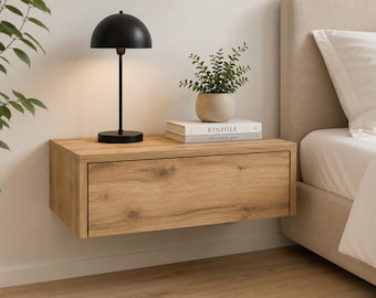 Kleiner schwebender Nachttisch mit Schublade, minimalistischer, wandmontierter Nachttisch aus Holz, skandinavisches Regal