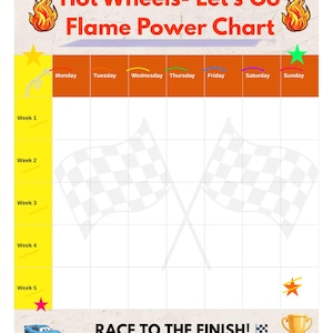 Printable Behavior Chart | Racing Theme Chore Chart | 30 Flame Badges Included | Instant Download