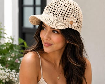 Crochet Lace Baseball Cap Pattern PDF, Boho Flower Lace Hat, Crochet Modern Summer Mesh Hat, Women's Sun Hat, PDF Pattern in English