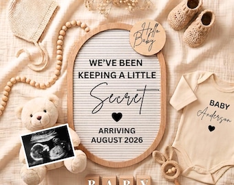 Zwangerschapsaankondiging Digitale babyaankondiging Genderneutraal onthulling op sociale media Een geheim houden Genderneutrale teddybeerbaby onthulling