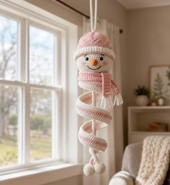 Crochet Spinning Snowman Pattern PDF, Christmas Amigurumi Ornament, Twister Snowman Crochet Tutorial, Hanging Holiday Decor,Instant Download