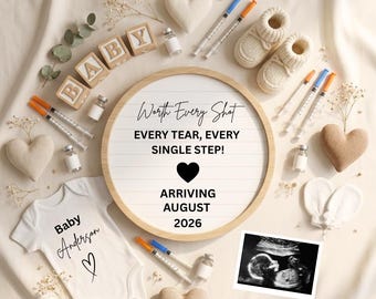 Sjabloon voor zwangerschapsaankondiging IVF, bewerkbare babyonthulling, digitale IVF-aankondiging, elke kans waard, liefde en wetenschap babyonthulling, Canvas download