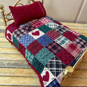 1:12 Scale Miniature Dollhouse Quilt | 1990s Cranston VIP Calico Fabric with Hearts