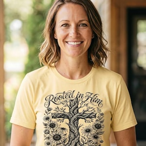 Comfort Colors Rooted in Him Christian T-shirt, Colossians 2:7 Scripture Tee, Faith Apparel