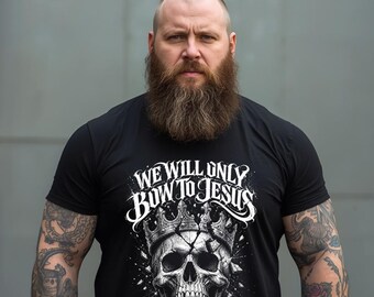 私たちはイエスにのみひれ伏す スカルクラウンTシャツ | クリスチャンゴシック信仰Tシャツ
